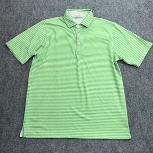 C Defoor Polo Shirt Mens Medium Green‎ White Striped Performance Athletic Golf